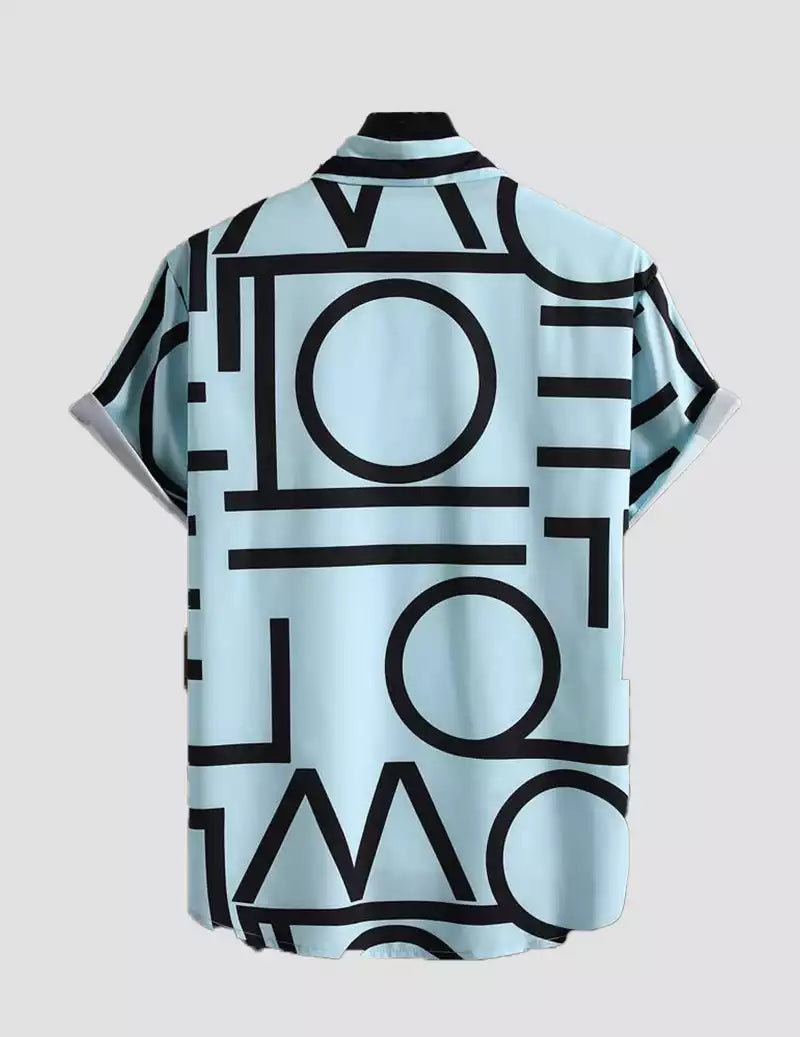 Alphabet Print Shirt With Patched Pocket and Half Sleeve Beach Wear Sky blue color RoscoeShirts