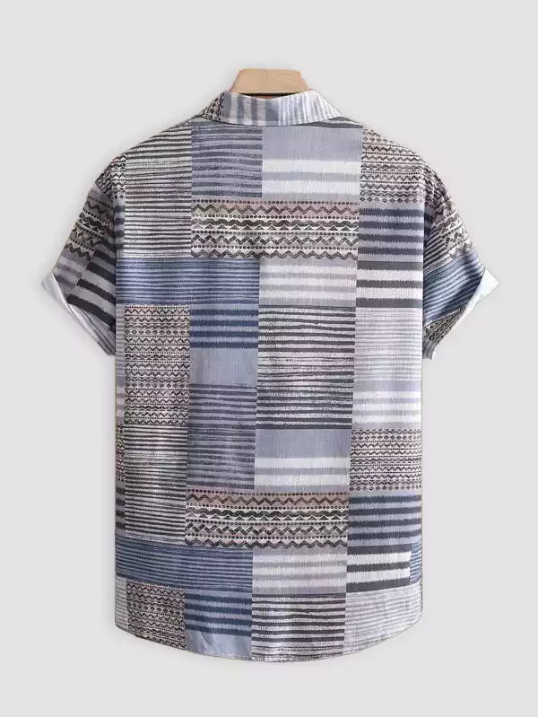 Texture Line Blue Color Beach and casual Multicolor Printed Shirt Cotton Material Half Sleeves Mens blackdock