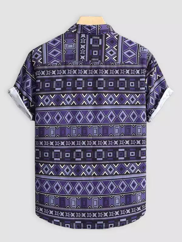 Mix Pattern Purple Beach and casual Multicolor Printed Shirt Cotton Material Half Sleeves Mens blackdock