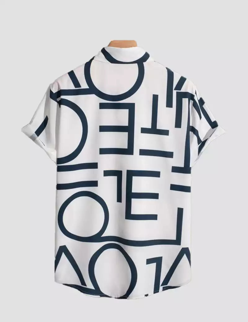 Alphabet Print Shirt With Patched Pocket and Half Sleeve Beach Wear RoscoeShirts