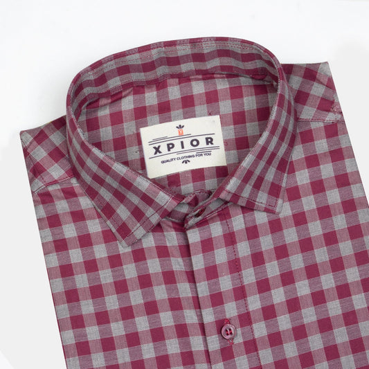 Men's Full Sleeves Mini Checks Shirt Premium Collection Cotton Fabric Pink