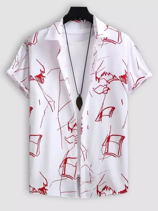 White and Red Design Beach and casual Multicolor Printed Shirt Cotton Material Half Sleeves Mens blackdock
