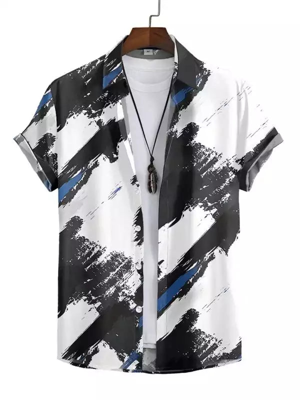 Black and White Cross Paint Design Beach and casual Multicolor Printed Shirt Cotton Material Half Sleeves Mens blackdock