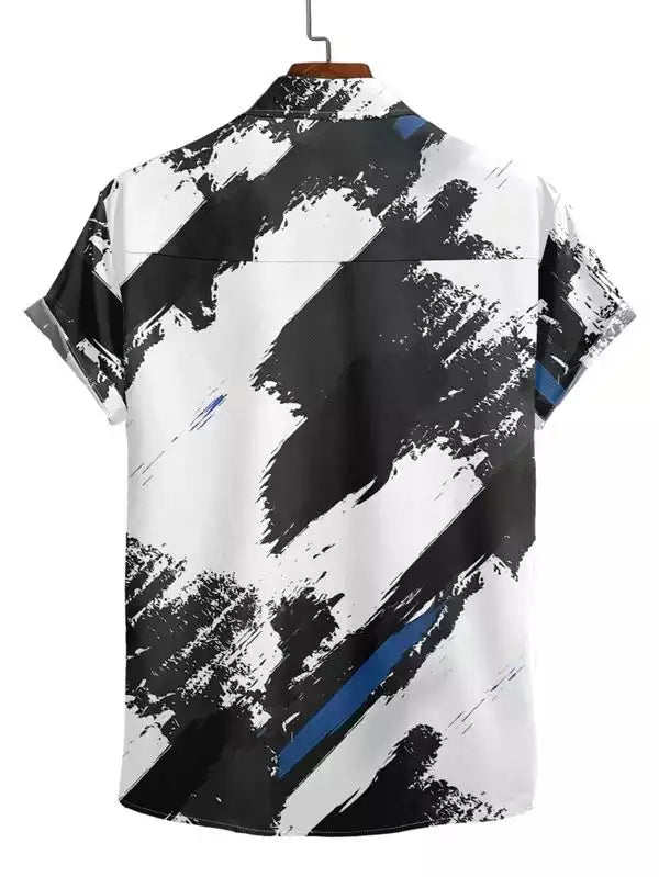Black and White Cross Paint Design Beach and casual Multicolor Printed Shirt Cotton Material Half Sleeves Mens blackdock