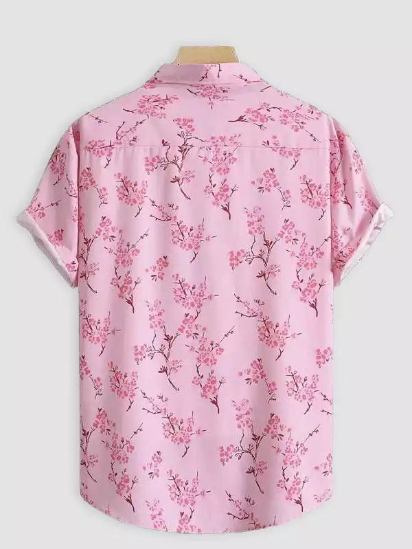 Pink Rose Design Beach and casual Multicolor Printed Shirt Cotton Material Half Sleeves Mens blackdock