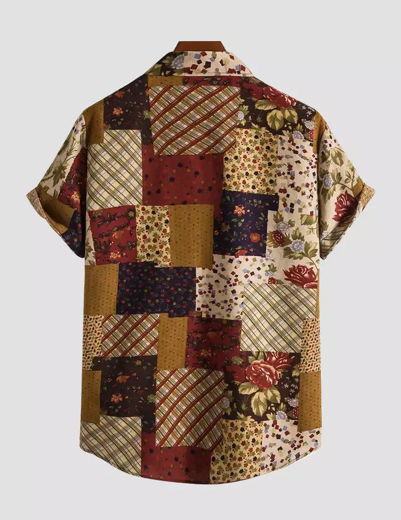 Texture Pattern Printed Multicolor Beach Mens Cotton Shirt Half Sleeves Available only in RoscoeShirts