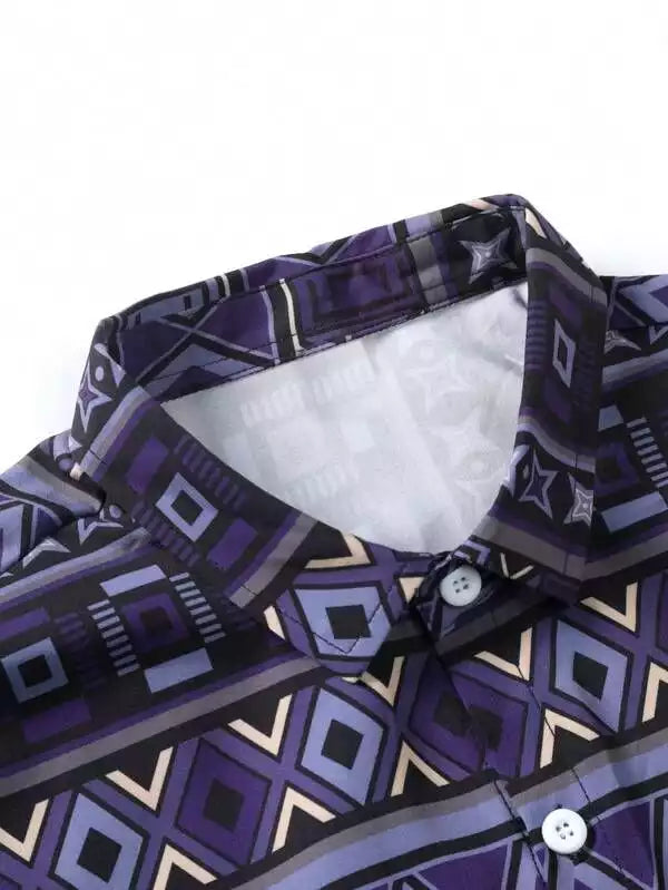 Mix Pattern Purple Beach and casual Multicolor Printed Shirt Cotton Material Half Sleeves Mens blackdock