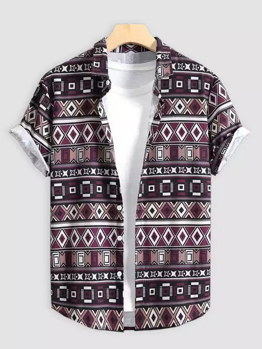 White and Purple Design Beach and casual Multicolor Printed Shirt Cotton Material Half Sleeves Mens blackdock