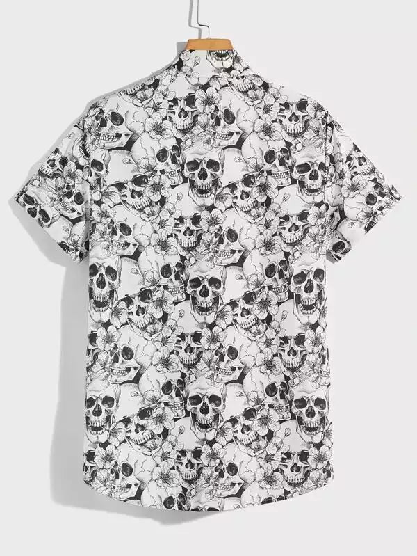 Skull on White Beach and casual Multicolor Printed Shirt Cotton Material Half Sleeves Mens blackdock