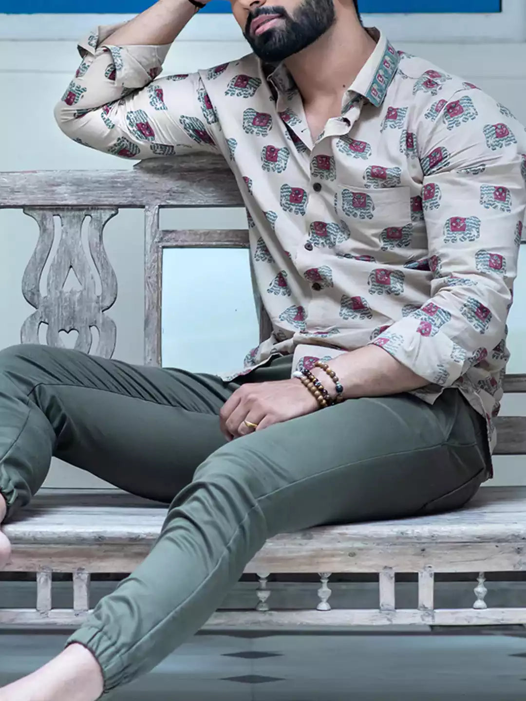 Elephant Printed MultiColor Men's Cotton Casual Shirt Half Sleeve available on RoscoeShirts