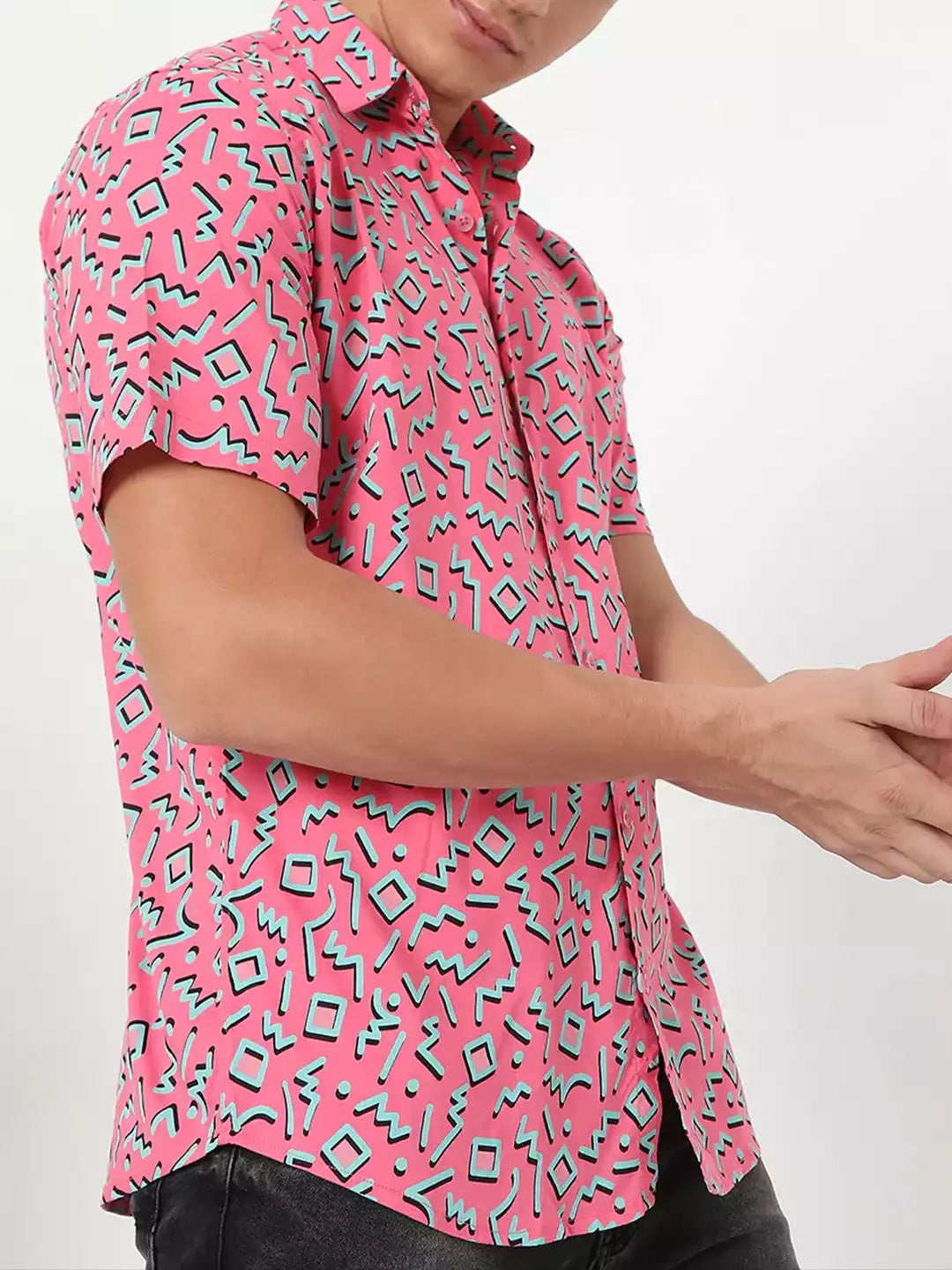 Abstract Printed Pink Color Men's printed Cotton Casual Shirt Half Sleeve available on RoscoeShirts