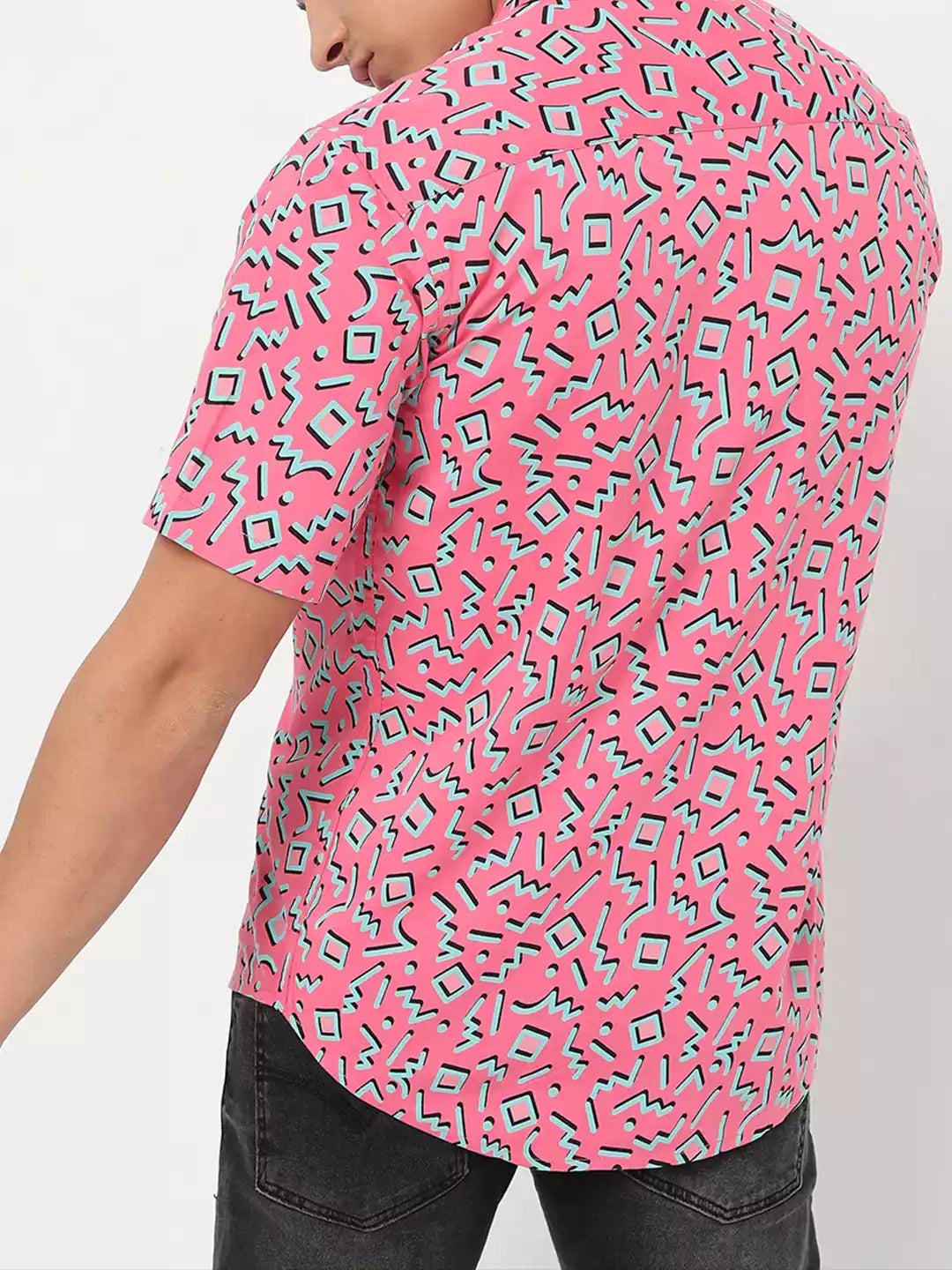 Abstract Printed Pink Color Men's printed Cotton Casual Shirt Half Sleeve available on RoscoeShirts