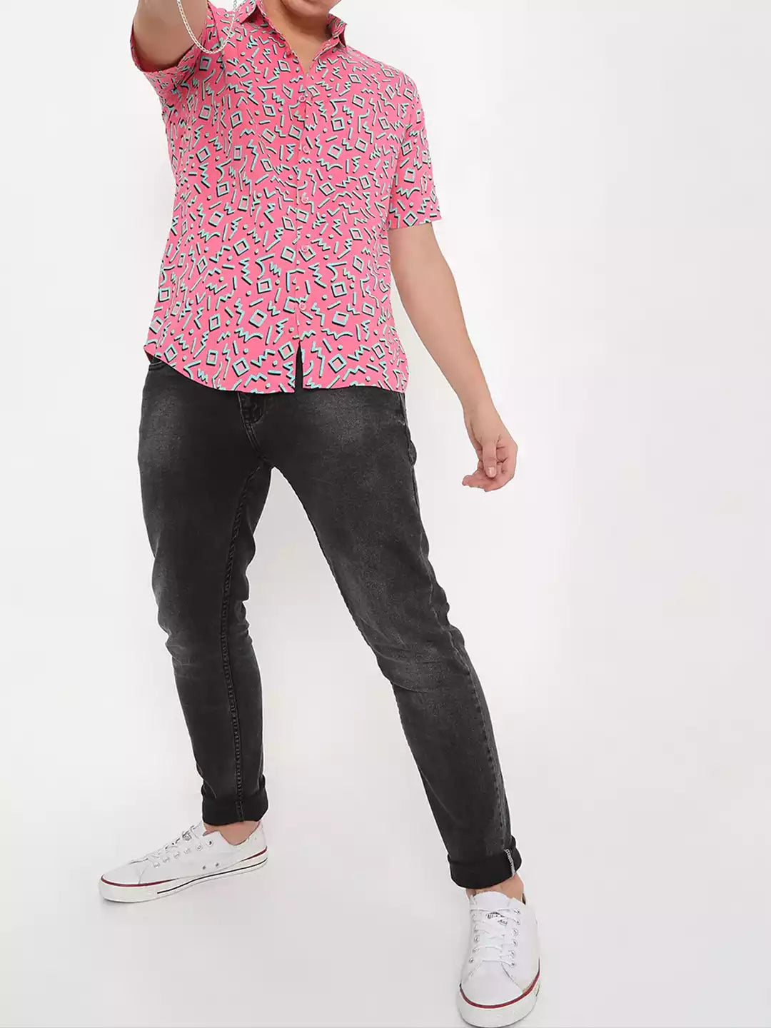 Abstract Printed Pink Color Men's printed Cotton Casual Shirt Half Sleeve available on RoscoeShirts