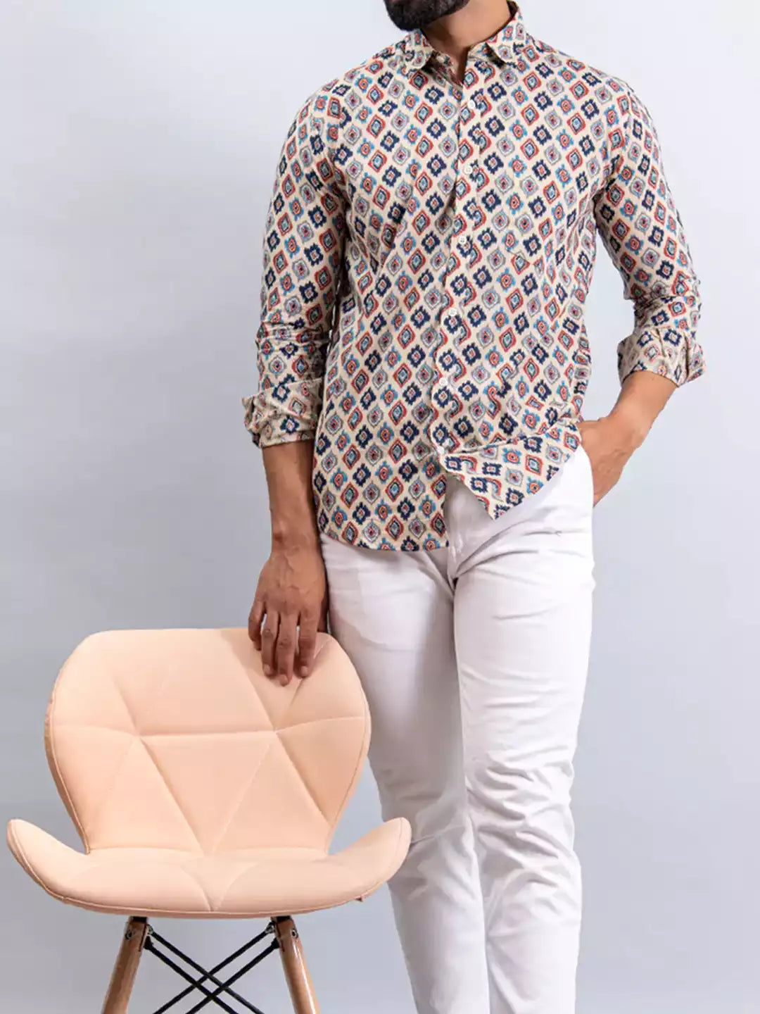 White Square and Maroon Color Men's Printed Cotton Casual Shirt Half Sleeve available on RoscoeShirts