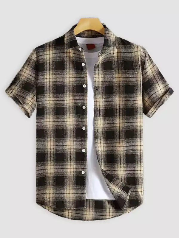 Yellow Block Pattern Beach and casual Multicolor Printed Shirt Cotton Material Half Sleeves Mens blackdock