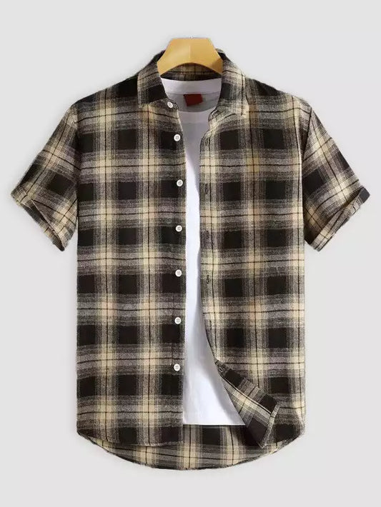 Yellow Block Pattern Beach and casual Multicolor Printed Shirt Cotton Material Half Sleeves Mens blackdock