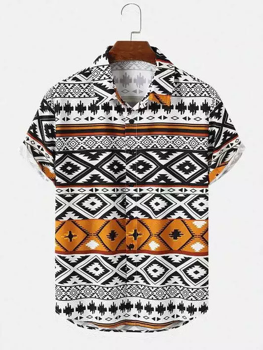 Yellow White Mandala Beach and casual Multicolor Printed Shirt Cotton Material Half Sleeves Mens