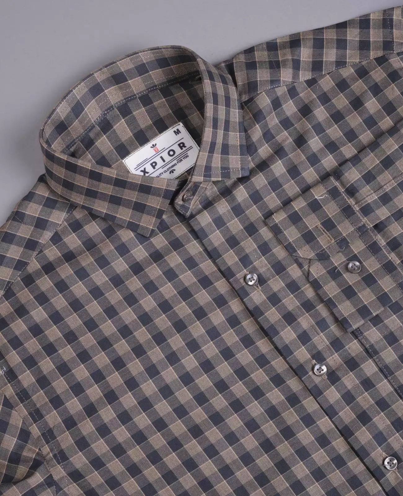 Men's Full Sleeves Mini Checks Shirt Premium Collection Cotton Fabric Peach